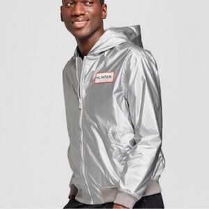 Hunter x Target Metallic Silver Hooded Raincoat/Windbreaker | Size XXL